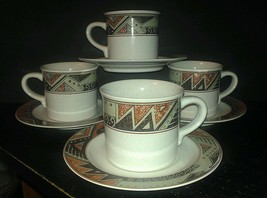 8 Piece Christopher Stuart Montezuma #Y2240 Stoneware ~ 4 Cup &amp; Saucer Sets - £5.09 GBP
