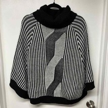 Calvin Klein Black White Houndstooth Poncho Sweater Wrap Cowl Neck One Size - £25.02 GBP