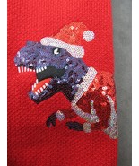 Dog Sweater Red Purple Dinosaur Santa Hat Poly Knit Sequins 14&quot; x 7&quot; NWO... - £11.78 GBP