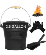 Fireplace Ash Bucket With Lid Shovel, Hand Broom And Gloves, 2.6 Gallon ... - $77.99