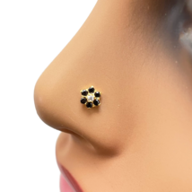 22ct Yellow Gold Floral Black Stone Nose Pin/Stud 5mm Width - $97.01