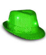 LED Flashing Fedora Hat with Green Sequins - $15.07