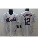 Mets #12 Francisco Lindor Home Jersey Old Style Uniform White Stripe - $63.38 CAD