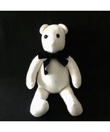 Vintage 90s Handmade White Teddy Bear Plush Textile 19&quot; Tall Black Bow - $47.71 CAD