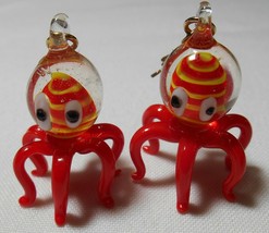 Octopus Art Glass Earrings Drop Dangle Pierced Earrings Cute Art To Wear - £23.49 GBP