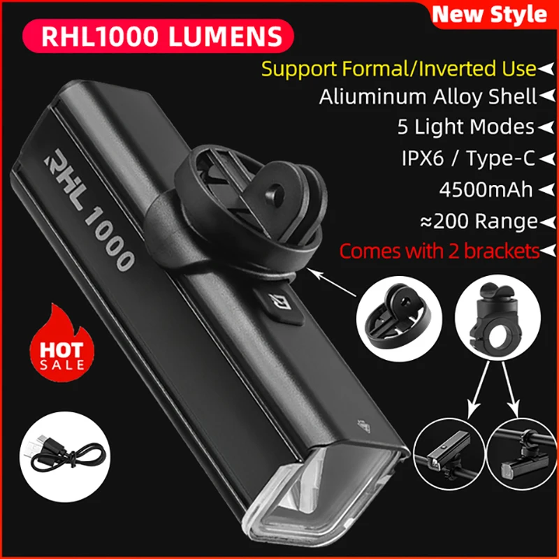 ROCKBROS Bike Front Light IPX6 Waterproof USB Rechargeable Bicycle Light 1000LM - £38.03 GBP+