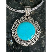 Large Ornate 925 Sterling Silver Turquoise Pendant Necklase Sky - £127.06 GBP