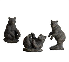 Black Bear Figurines Set of 3 Play Textured Detail  8", 7" 5" high Poly Stone image 1