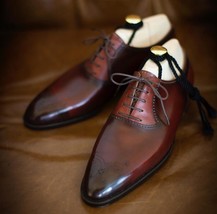 Handmade men&#39;s bespoke leather lace-up brown dress shoes US 5-15 - £111.90 GBP