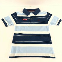 Chaps Boys Polo Shirt Natural Stretch Short Sleeve Striped Navy Blue White 5 - £6.16 GBP