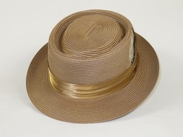 Men's Bruno Capelo RAFAELE Braid Straw Pork Pie Hat Telescope Crown RF-403 Tan image 4