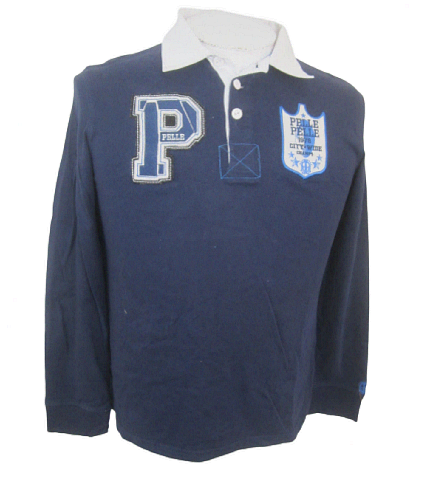 Pelle Pelle  Boys Polo shirt long sleeve rugby sz 14-16 cotton collared blue - $17.81