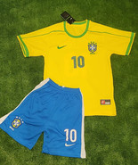 Ronaldinho #10 CLASSIC 1998 RETRO BRAZIL JERSEY KIDS YOUTH KIT//FREE SHI... - $86.20