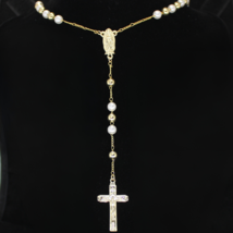 Rosary Necklace w/ Virgin Mary 14k Gold Plated Men Women Religious Chain - £8.85 GBP