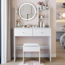 17&quot; Round LED Vanity Table Mirror, Stool, Storage, 3-Color Adjustable - $2,852.34 MXN
