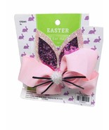 Handmade Girls Boutique Easter Hair Bow Bunny Ears &amp; Pompom Tail Alligat... - $25.35 CAD