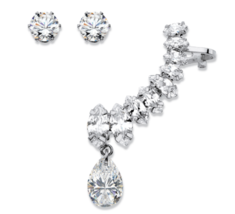 Marquise And Pear Cut White Crystal Ear Climber Cuff Round Stud Set Silvertone - $59.99