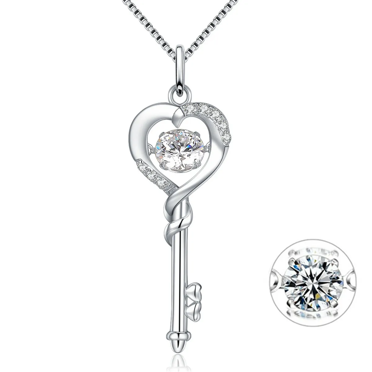 Women Dancing CZ Sterling Silver Heart Key Pendant Necklace Gifts for Gi... - $918.35 MXN