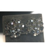 Laguna Earrings Cluster Jet Black Faceted Glass Beads Clip-on Silver Tone - £7.73 GBP