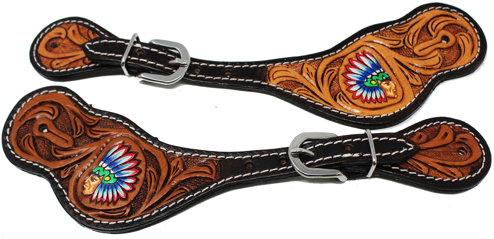 Horse  Western Cowboy Boot Leather Floral Tooled Spur Straps 74HR09 - $26.72