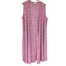 LULAROE Joy Duster Vest Cardigan Large Pink/Orange Knit Open Front Daisy... - $29.70
