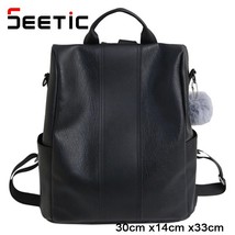 SEETIC Women&#39;S Leather Backpa Female Anti-Theft Waterproof Travel Bag Ox Women L - £31.11 GBP