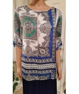 Chico&#39;s Blue Silky Scarf Print Tunic Top Oversized Chicos 0 Sz S Casual/... - £15.68 GBP