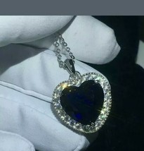 2.50Ct Coeur Simulé Saphir Bleu Halo Pendentif 14K Plaqué or Blanc - £69.23 GBP