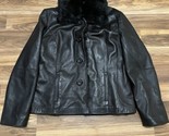 Vintage Marvin Richards Women’s Black Leather Jacket With Rabbit Fur Lin... - $61.74