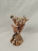 Vtg Tiki Hand Carved Seashell Toothpick Holder Real Shell Picks Hors d&#39;o... - $24.73