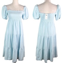 Abercrombie &amp; Fitch Midi Dress XXS Blue Smocked Tiered New - $98.99