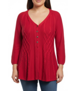 Style &amp; Co Petite PXL Red Cable Knit V-Neck Button Front Cardigan Sweate... - $17.33