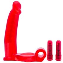 Double Penetrator Red Vibrating Cock Ring And Dildo with Free Shipping - £110.80 GBP