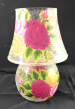Fifth Avenue Crystal Roses 10&quot; Hand-Painted Crackle Glass Candle Lamp Tea Light - £22.15 GBP