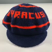 Vintage Syracuse Knit Hat Blue Orange Striped Spellout Puffy Newsboy - £11.18 GBP