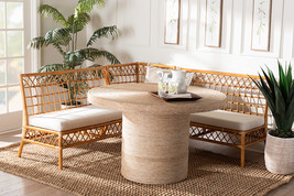An item in the Antiques category: Milligan Honey Rattan 4Pc Dining Nook Set