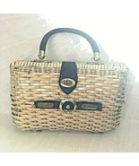 Vintage Straw Leather Handle Handbag Turn Lock Hong Kong 1950 - $922.02 MXN