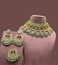 VeroniQ Trends-Indian Bridal Necklace in Handmade Kundan With Green Beads-Tika - £359.64 GBP