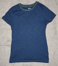 Navy Blue Olive Green Striped Tee Shirt Juniors Small Norm Goblin Core Grunge - $9.90