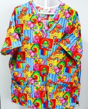 Peaches Uniform Frogs Love Hearts Tye Dye XL 52&quot; Scrub Top Shirt Pediatr... - £15.39 GBP