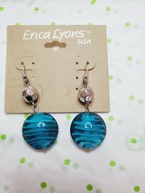 Erica Lyons Silver Tone French Wire Dangle Drop Earrings Blue &amp; Silver Balls - £11.27 GBP