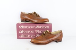 NOS Vintage 90s Womens 11 3A Chunky Heel Leather Wingtip Shoes Almond Br... - $98.95