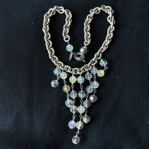 Rachel Abroms Silver Chain Necklace with Clear Rainbow Beads Dangle - £29.98 GBP