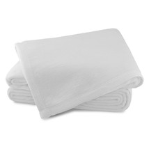 Sferra Marcus White Queen Blanket Solid Brushed Combed Cotton Plush Soft... - £110.08 GBP