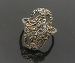 925 Sterling Silver - Vintage Antique Marcasite Cocktail Ring Sz 6 - RG18022 - £27.30 GBP