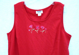 Vintage TEDDI Red Maxi Dress Jumper Womens Size 1X Pink Floral Embroider... - $28.49