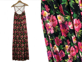 Calvin Klein Maxi Dress Size 4 Stretch Knit Black Floral Romantic Cottag... - $18.49