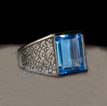 Blue Topaz ring, Blue Topaz Glass Ring, 925 Sterling Silver Mens Blue Topaz Ring - £81.91 GBP