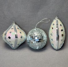 Silver Mirrored Christmas Ornaments (Lot of 3) Disco Ball, Foam Glitter Teardrop - $24.75