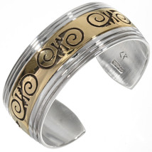 Navajo, Calvin Peterson, Sterling Silver Gold Hopi Style Overlay Bracelet s6.5-8 - £378.18 GBP+